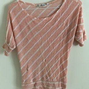 Peachy Pink and White Striped Knit Tee